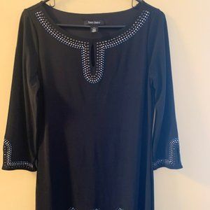 White House Black Market Black 3/4 sleeve dress with blue & silver sequins